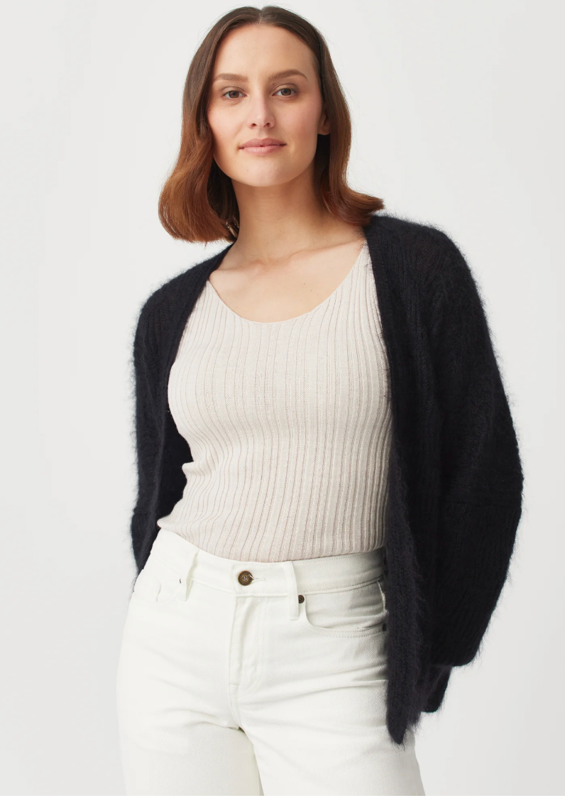 Introducing our Yama Cardi. A beautiful piece with drop shoulders and intricate knit detail made in our must-have mohair-silk blend. Wear it loose or cross it over to completely change up your look.
Made from 70% Mohair, 30% Silk
Relaxed fit
Dropped Shoulder
Stunning knit structure
Available in S - M - L
Made in New Zealand