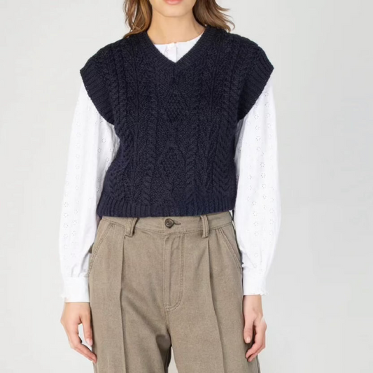Intricate Cable Knit Wool Vest