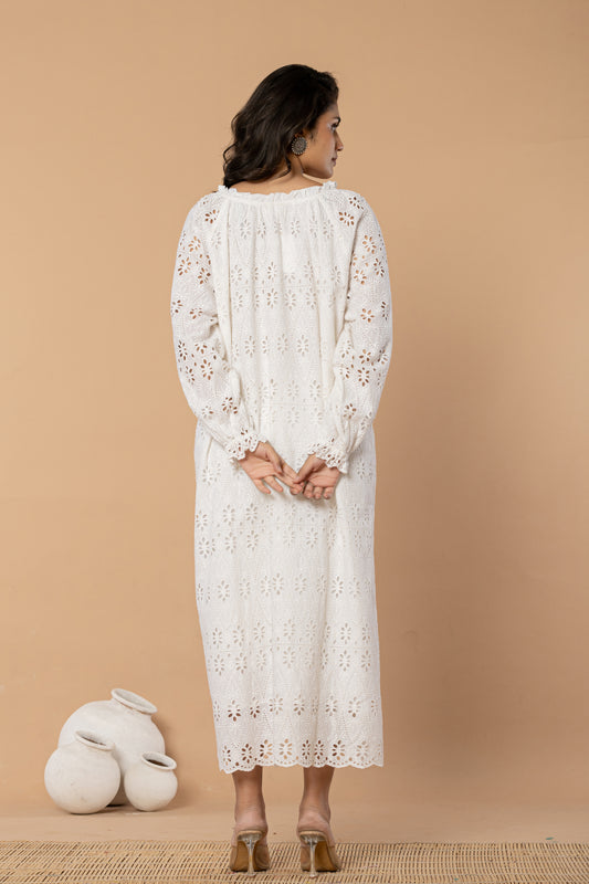 White Bohemian Maxi Dress with Eyelet Embroidery