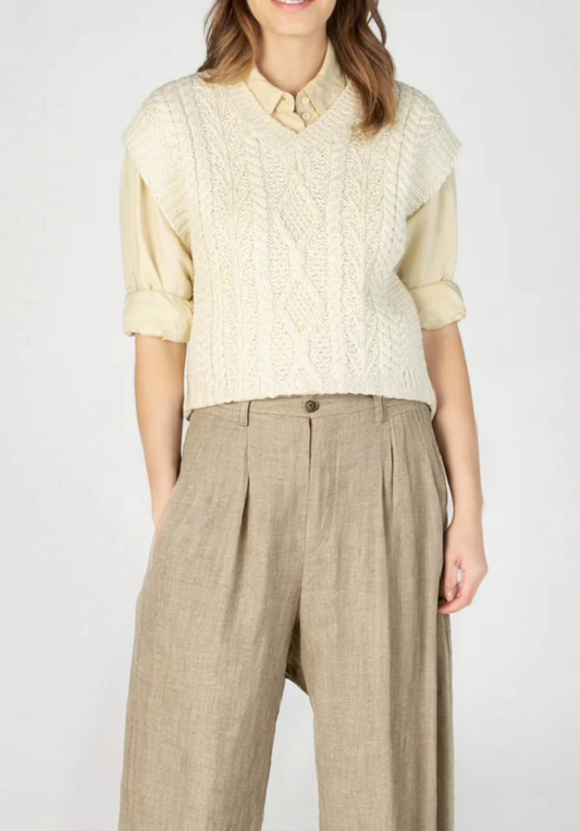 Intricate Cable Knit Wool Vest