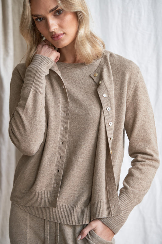The Marais Cardigan – Mushroom Cashmere