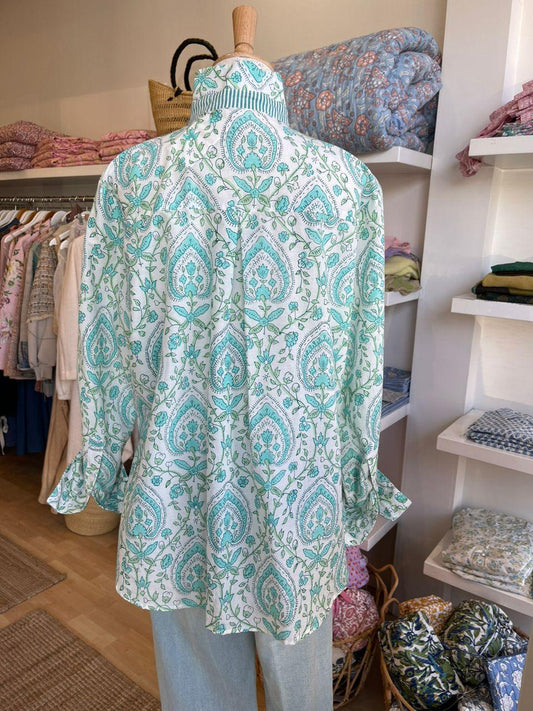 Sea Green Floral Block Print Shirt